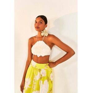 Flower Linen-Blend Crop Top